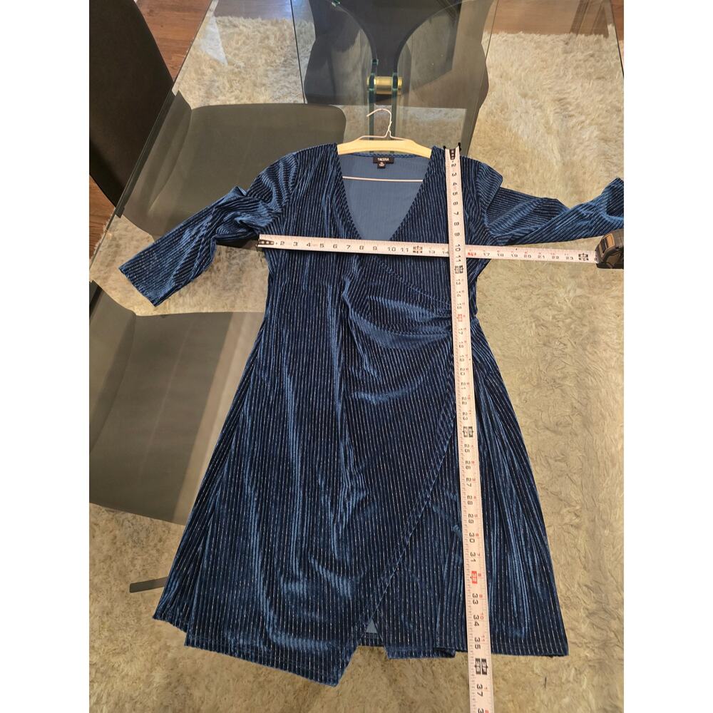 Tacera Faux Wrap Velvet Dress Women's Size PL Navy Blue V Neck Long Sleeves - Picture 12 of 12